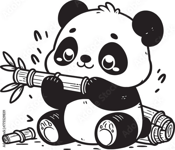 Obraz panda with a bamboo vector