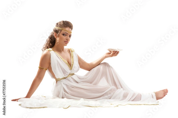 Fototapeta Classical Greek Goddess in Tunic Holding Bowl