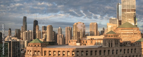 Fototapeta Chicago Downtown. Cityscape image of Chicago, Ill. USA during twilight blue hour showing high rises,  in the downtown district.
