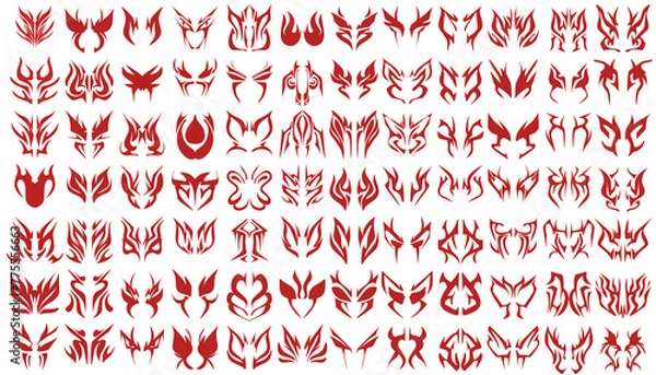 Fototapeta A collection of red tribal design sets. Perfect for tattoo, sticker or logo design collections
