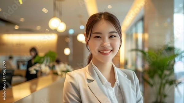 Obraz Smiling reception behind front desk
