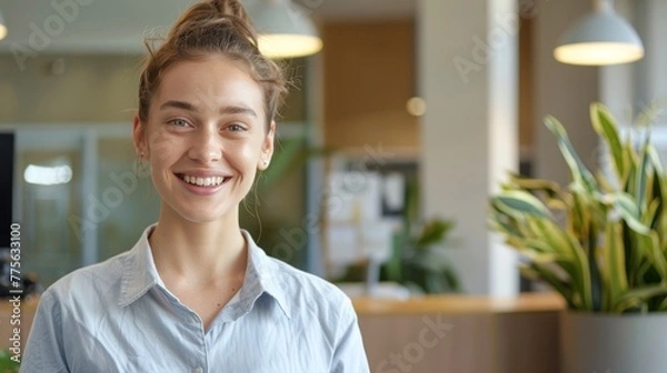 Obraz Smiling reception behind front desk