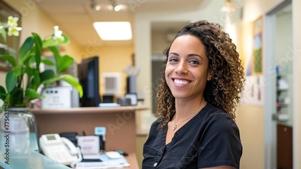 Obraz Smiling reception behind front desk