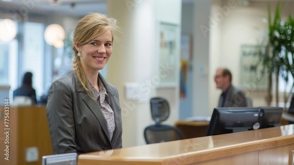 Obraz Smiling reception behind front desk