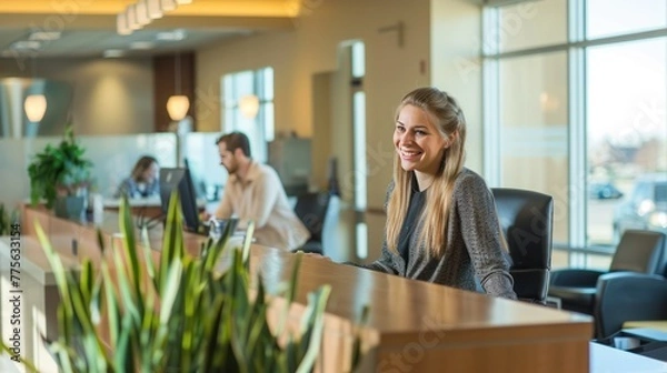 Obraz Smiling reception behind front desk