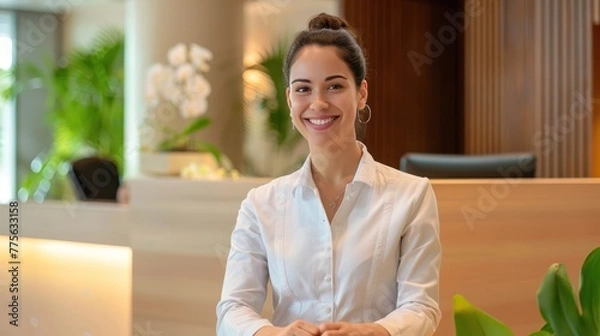 Obraz Smiling reception behind front desk