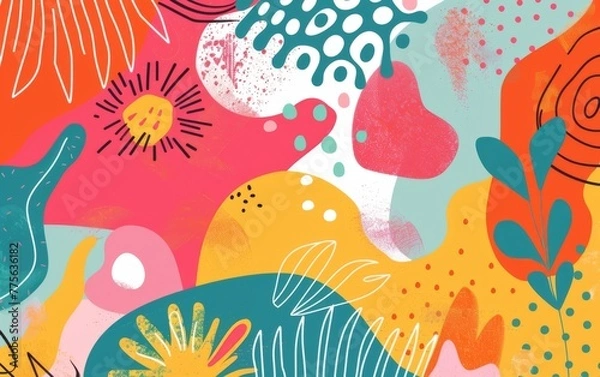 Fototapeta Hand drawn flat abstract shapes background