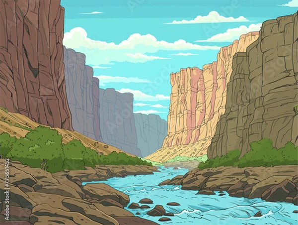 Obraz background, A rugged wilderness with towering red rock formations, in the style of animated illustrations, background, text-based