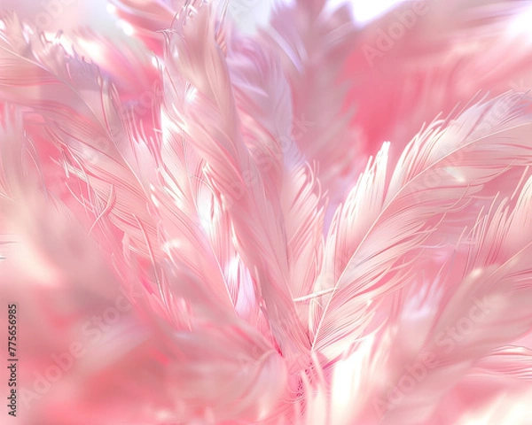Fototapeta Feathers in a heart layout, 3D render, softness and tenderness of love