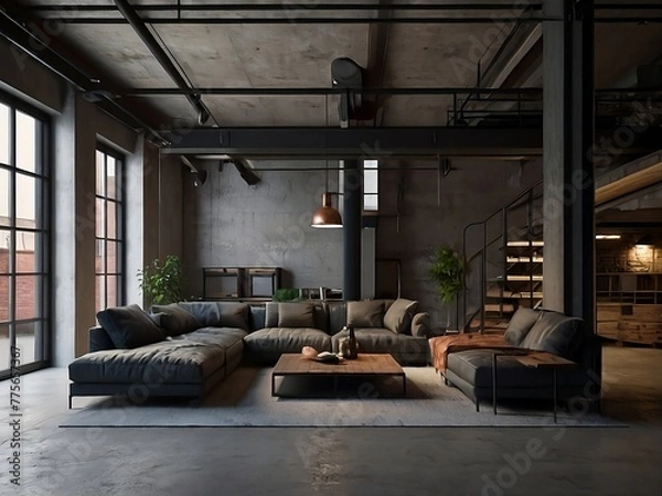 Obraz Living room with sofas in loft style flat