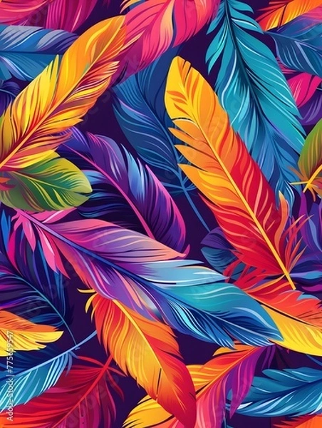Obraz Colorful feathers in the background seamless pattern