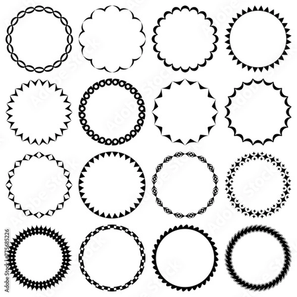 Obraz Vector set of round frames with simple geometric patterns