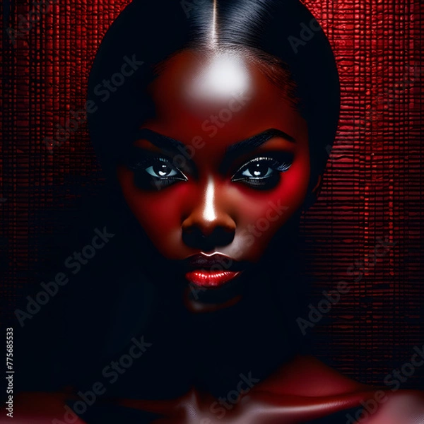 Fototapeta Glamorous Black Women Against Red Backdrops(Generative AI)