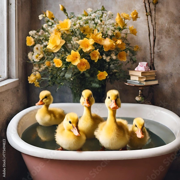 Obraz canetons bain duck bath