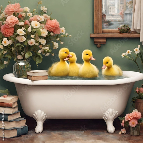 Obraz canetons baignoire duck bath instagram square post