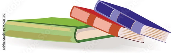 Obraz Vector illustration of books in a stack,loosely stacked on top of each other.Textbooks in hardcover, green, blue, orange.The picture is drawn by hand,element for stickers, games,books,presentations.