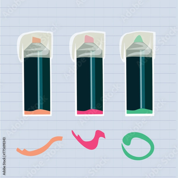 Obraz Set of vector markers yellow, green, pink. Vector illustration, hand drawn,school supplies,for office, for creativity. Insulated, on a white backing.Suitable for the design of stickers, icons,patterns