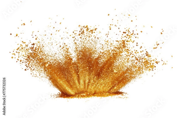 Fototapeta Explosion of Golden gust with shiny glitter isolated on background, glowing shiny light that splash and flowing, festive element for celebration.