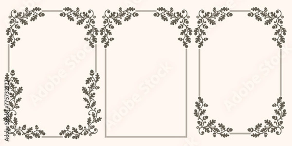 Obraz Set of vector frames with oak branches and acorns