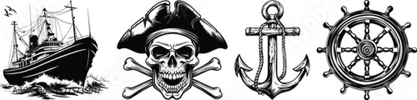 Obraz Nautical elements set, vector illustration.