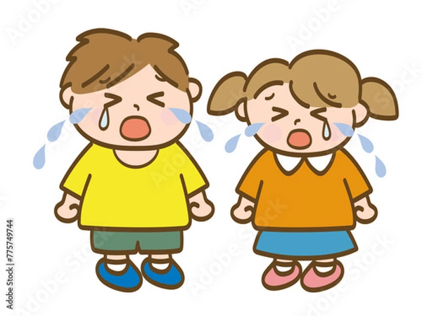 Fototapeta 大泣きする男の子と女の子の全身イラスト_小学生低学年_幼児