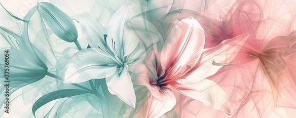 Fototapeta illustration x  ray style of giaconto lilies flowers on pastel background, for fashion, textile, print or wallpaper, greeting cards or posters