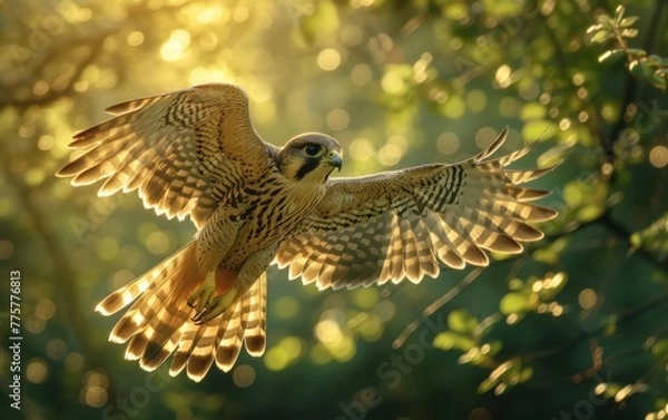 Fototapeta Backlit Falcon in Flight