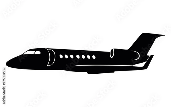 Fototapeta private jet silhouette collection set vector design, Set of black silhouettes of aircraft on a white background