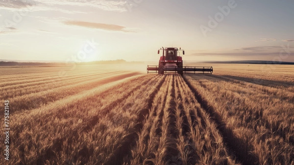 Obraz A large field of ripe golden wheat against a blue sky, agricultural concept.