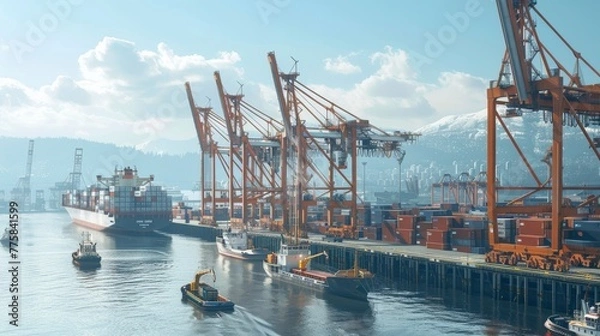 Fototapeta huge cargo port ships loading