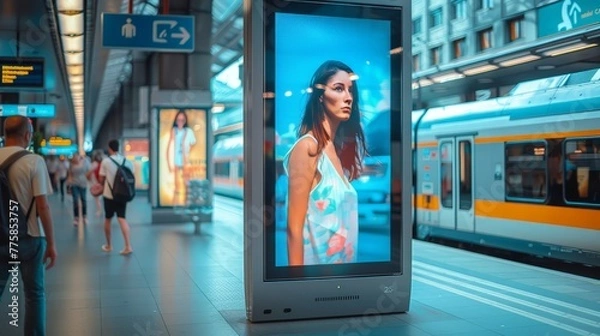 Fototapeta Blank digital signage screen in a public space perfect for customization