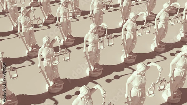 Obraz Lady justice judicial system neutral backgrounds soft tones beige brown background judicial group 3d illustration render digital rendering