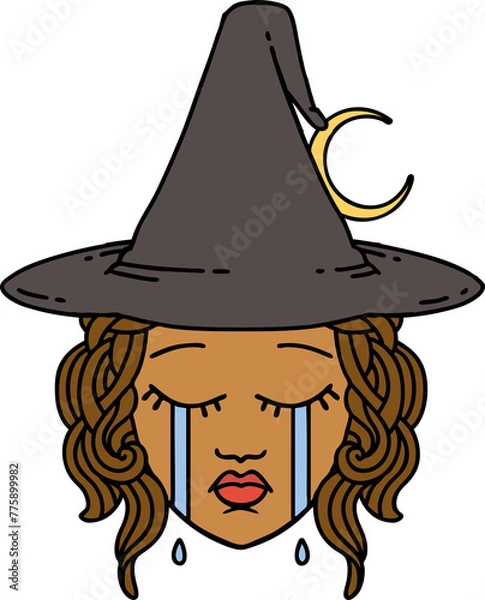 Fototapeta Retro Tattoo Style crying human witch character