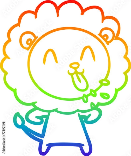 Fototapeta rainbow gradient line drawing of a happy cartoon lion