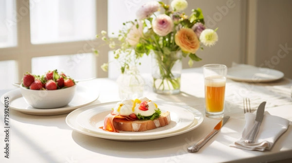 Fototapeta Avocado Toast with Poached Egg on Top