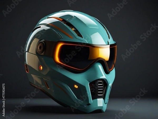 Fototapeta concept future motorcycle helmet on black background. generative AI.