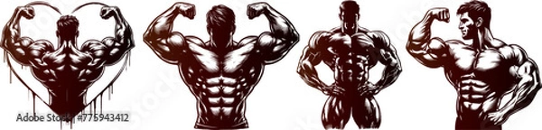 Fototapeta Gym bodybuilder Set Engraving Pen and Ink Vector Illustration
