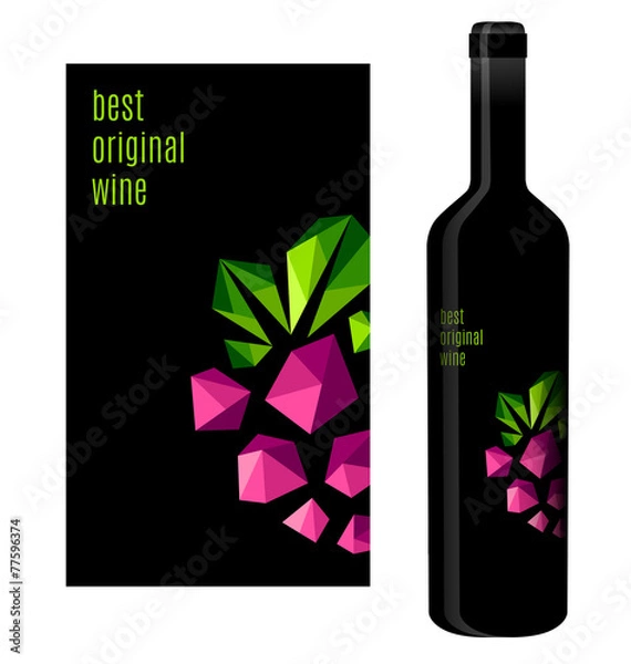 Obraz Wine label with bunch of grapes