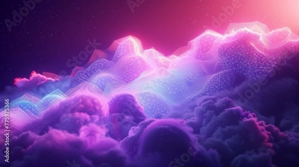 Fototapeta A dreamy 3D render of a neon cloud with geometric patterns