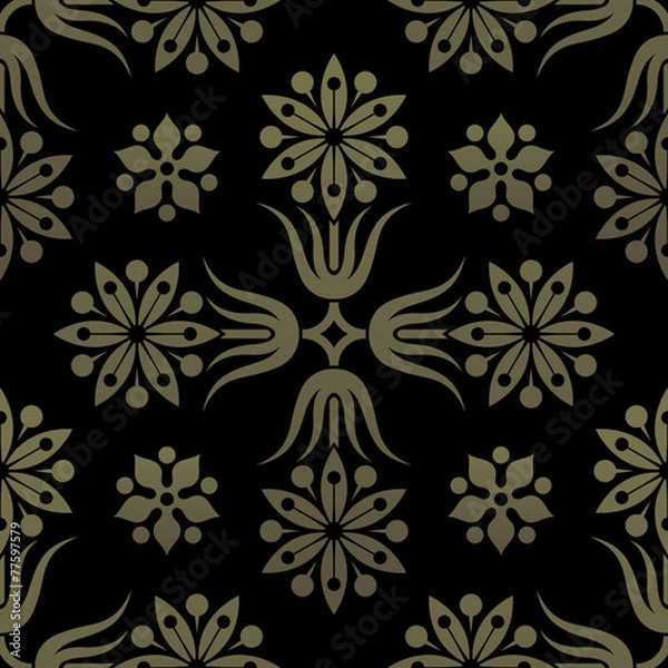 Fototapeta Golden seamless pattern. Floral elements, ornate background.