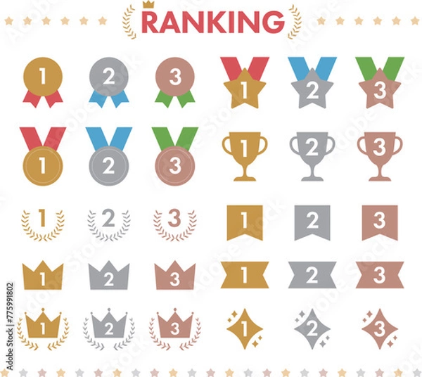 Obraz シンプルなランキングアイコンのセット