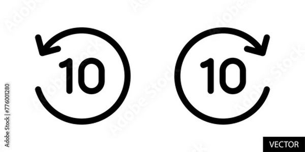 Fototapeta 10 seconds backward and fast forward, rewind and skip ten seconds vector icons in line style design for website, app, UI, isolated on white background. Editable stroke. Vector illustration.