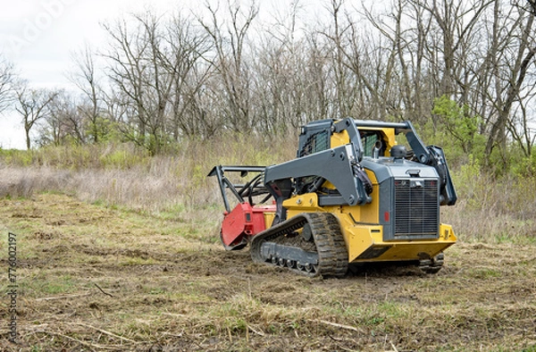 Obraz Forestry Mulcher Clearing Weeds, Rear View