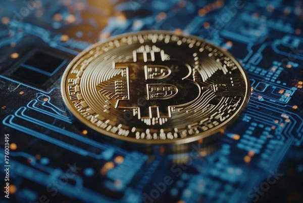 Obraz Bitcoin sign on virtual screen