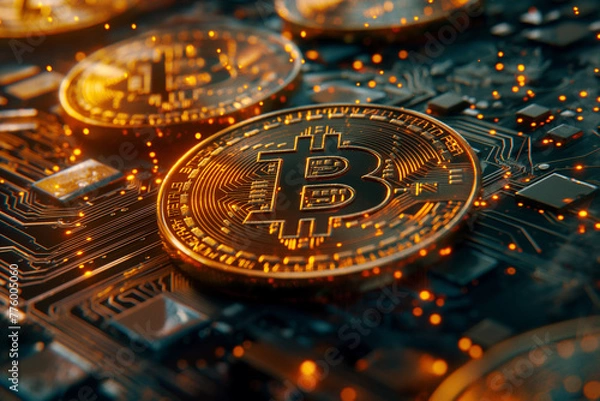 Obraz Bitcoin sign on virtual screen