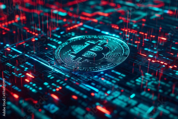 Obraz Bitcoin sign on virtual screen