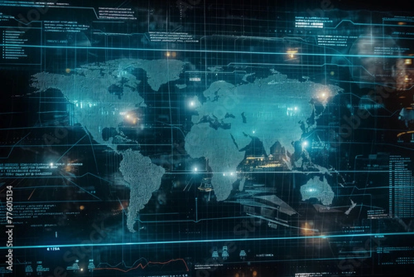 Obraz world map on virtual screen