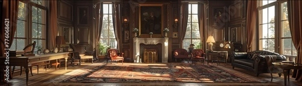 Obraz Victorian mansion with detailed interior rooms, period furniture, and gothic elements , hyper realistic photography