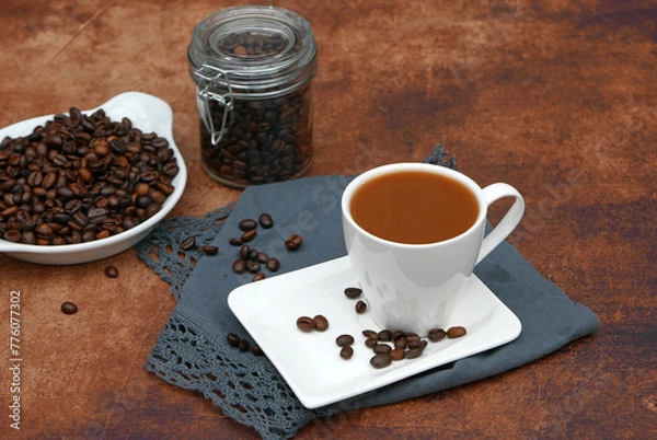 Fototapeta Coffee with roasted coffee beans.