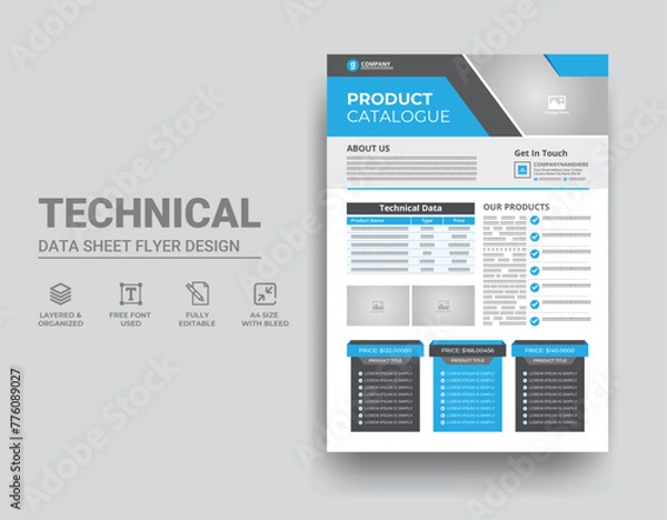 Obraz Technical Data Sheet Template Price Table Flyer Design